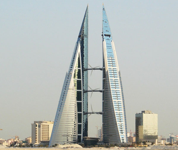 Wind Turbine Building – World Trade Center Towers in Bahrain  Earth 